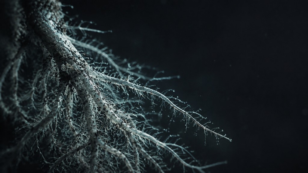 Réseau de mycélium observé au microscope, illustrant la bioremédiation